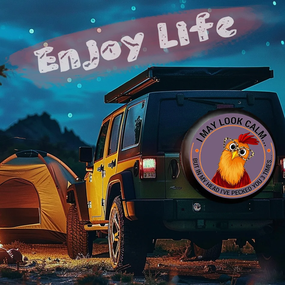 Tamanhos de capa de pneu de carro humorístico "I May Look Calm" leve e fácil de remover, adequado para SUVs, veículos off-road