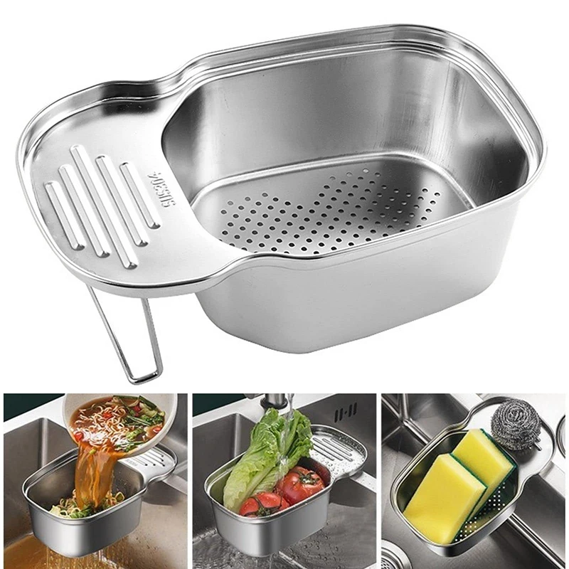 

Kitchen Sink Strainer Stainless Steel Colander Drain Basket Multipurpose Corner Sink Strainer Food Catcher Leftovers Storage