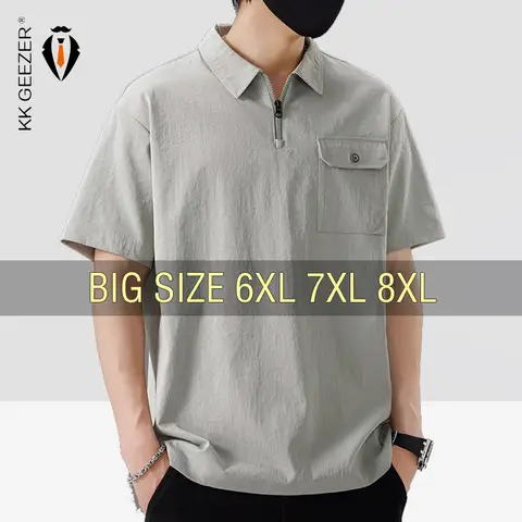 Polo da uomo manica corta tasca estiva oversize 5XL 6XL 7XL 8XL T-shirt taglie forti cerniera traspirante moda allentata maschile morbida