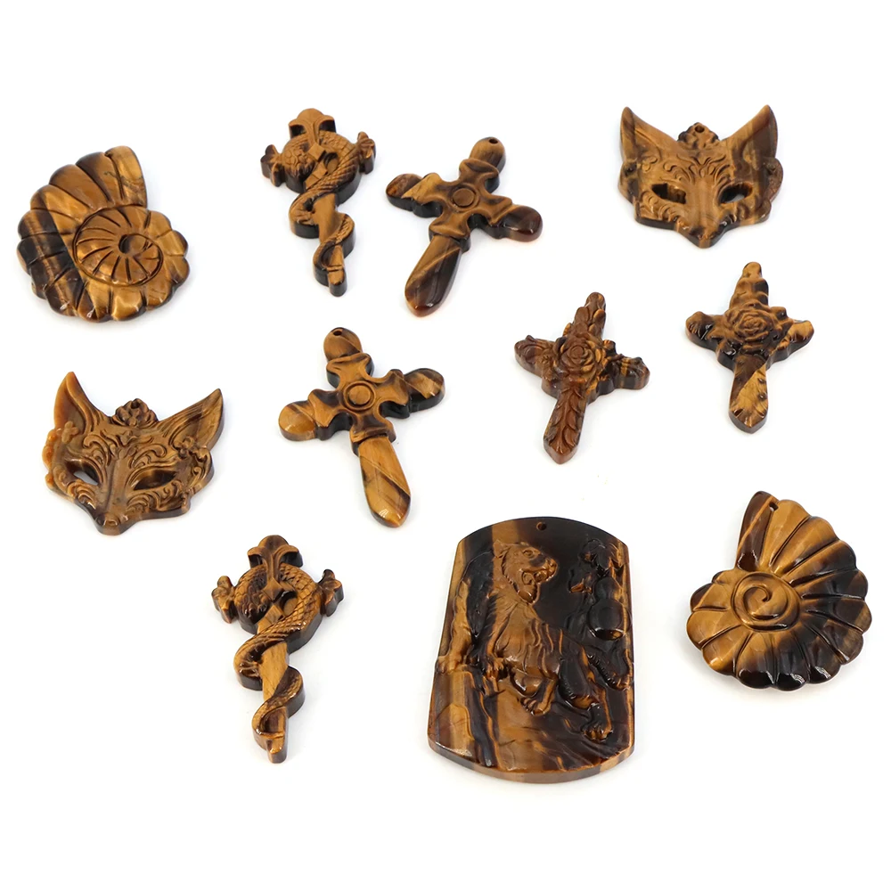 

Unique Natural Stone Tiger Eye Carved Pendant Crafts Healing Jewelry DIY Amulet Necklace Accessories Spiritual Gift Home Decor