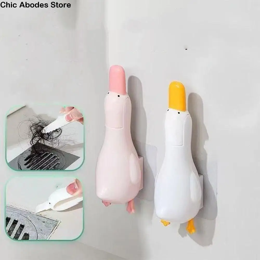 

5pcs Durable 2-in-1 Duck Bathroom Hair Clip Stable Tweezers Cute Garbage Clip Wall Mounted Double Head Cleaning Clip Sewer