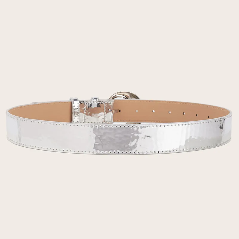 Women's Mirror Belt Half Round Buckle Retro Waist Belt Fashion Luxury Lady Adjustable Belt Bling Silver Color Plate Waistband