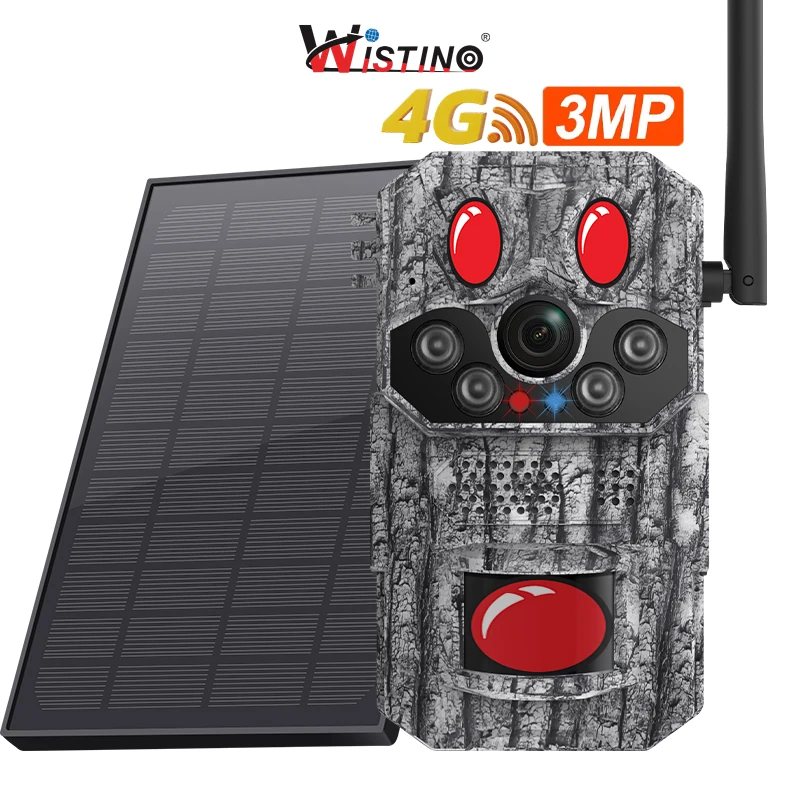 

Wistino 3MP Outdoor GPS 4G SIM Card Solar Camera Motion Detection PIR Alarm Night Vision Color Trail Camera Hunting