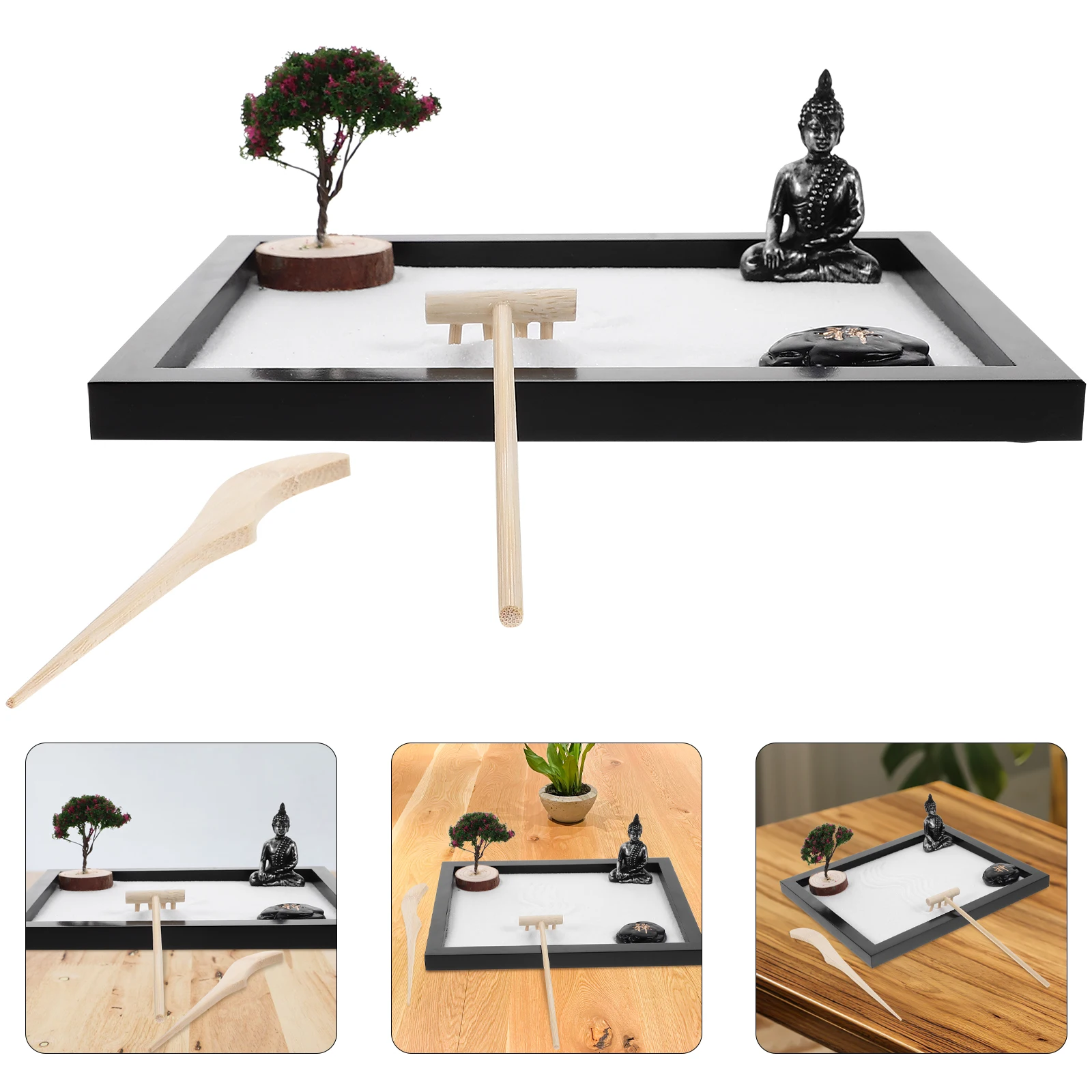 1 Juego de Kit de jardín Zen, adorno de escritorio con tema de Buda, decoración de caja de arena para jardín, Micro paisaje, oficina, hogar, artículos de arena