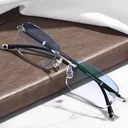 Diamond Cutting Frameless Presbyopia Eyeglasses HD Anti Blue Light Blocking Fatigue Reading Glasses for Man Woman +1.0 ~ +4.0