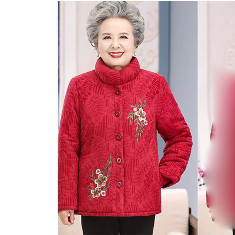 New Grandma Wear Cotton-Padded Coat Middle-Aged Elderly Mother Winter Clothes Women Parkas Velvet Thick Jacket Outerwear XL-5XL