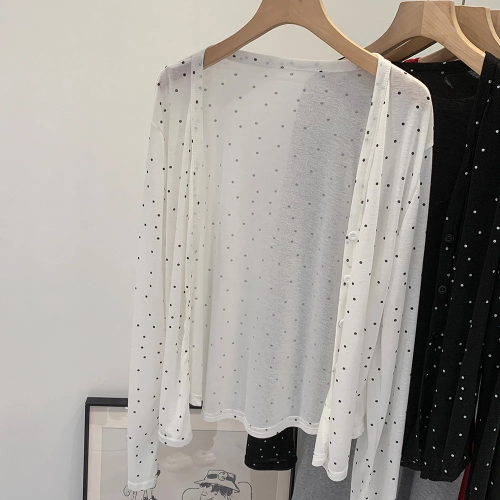 Cardigan de Protection solaire d'été léger à pois, T-Shirt d'extérieur à manches longues, simple boutonnage, haut polyvalent pour femmes