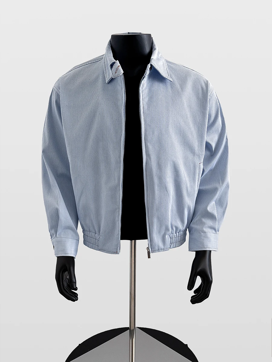 

Мужская повседневная куртка в американском стиле с полосками, длинными рукавами и отложным воротником, свободного кроя, для ежедневной носки, с эффектом высокого комфорта