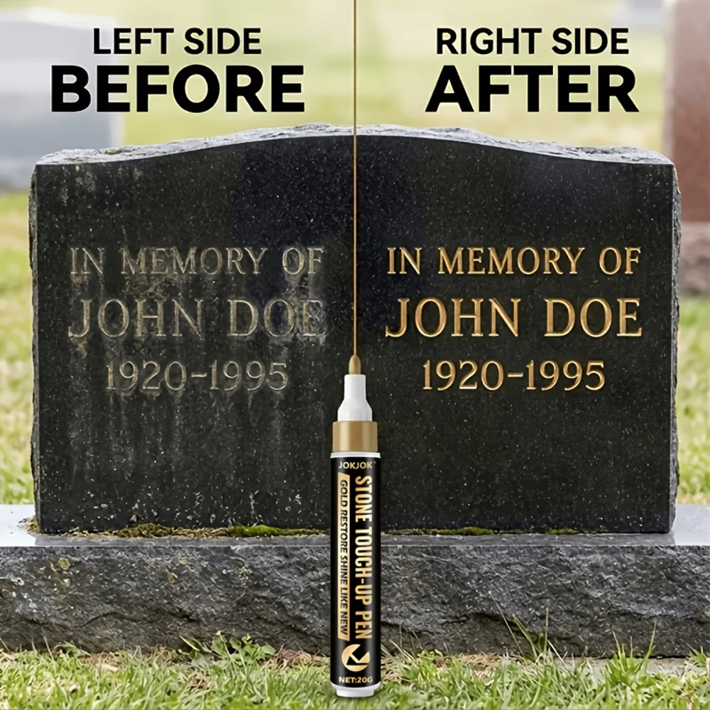 Golden Tombstone Renewal Pen - Water-Resistant, Fast-Drying, And Colorfast, Perfect for Revitalizing Worn Inscriptions on Granit view 5