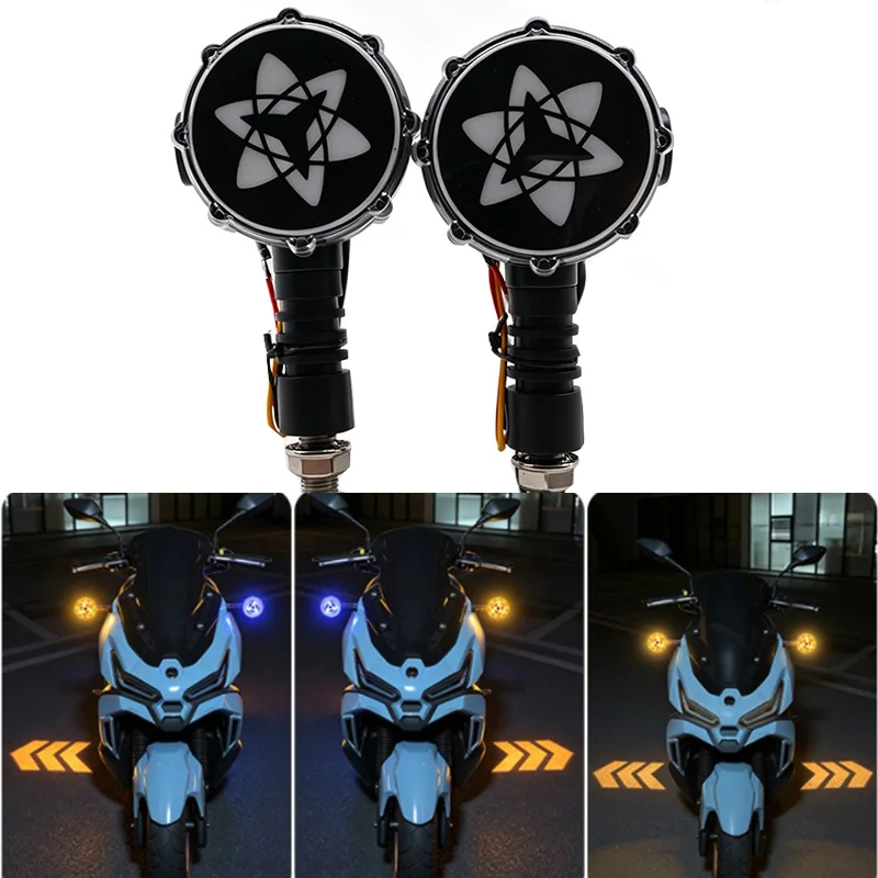 New Motorcycle Flasher Indicator light Turn SignalLight Dynamic Rotating Eagle Eye Projector Lamp RGB mode For Scooter E-Bike