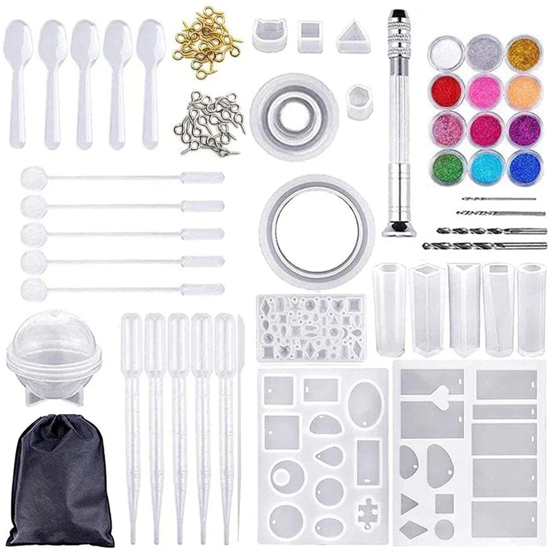 94PCS Resin Casting Molds And Tools Set,Jewelry Craft Moulds With Drill And Bag,DIY Silicone Epoxy Resin Mold