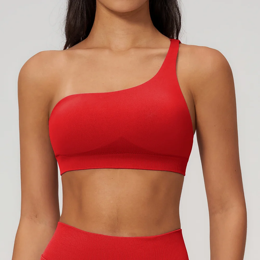 Shockproof Yoga Bra One Shoulder Irregular Shoulder Strap Female Fitness Push Up Sports Underwear Hollow-out Slim Ventilate Bra image 3