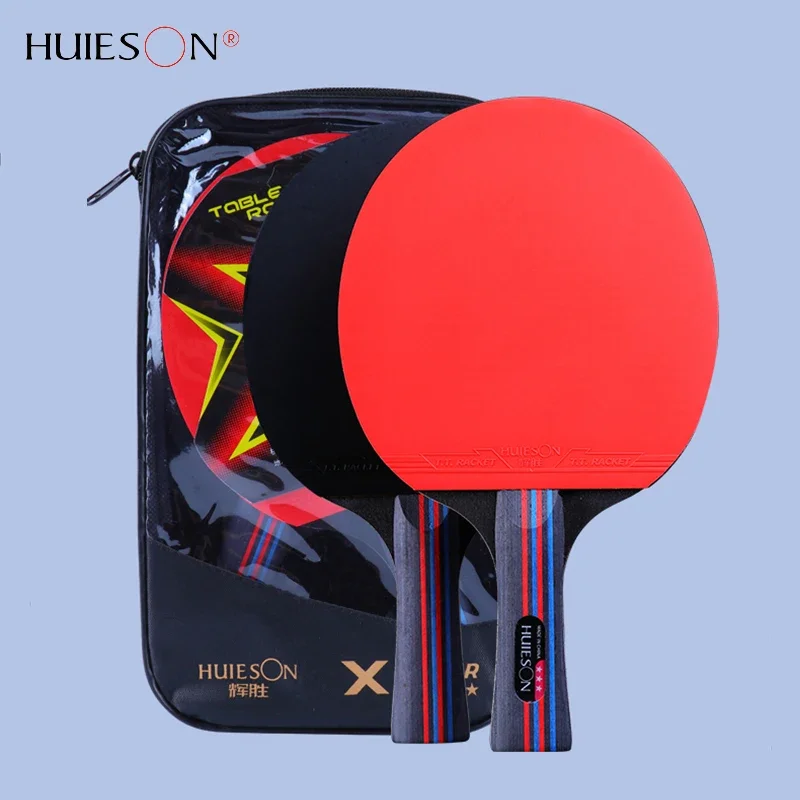 2pc Huieson 3 Stars Table Tennis Rackets Set Double Pimples-in Rubber 5 Layers Pure Wood Structure Ping Pong Paddle for Beginner