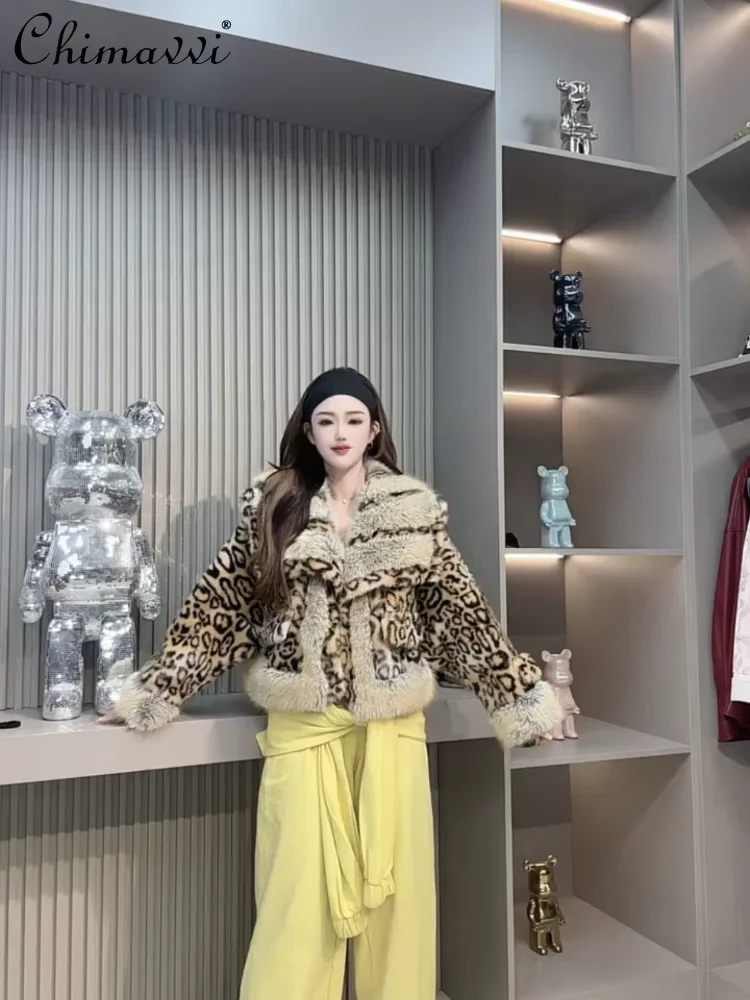 Winterkleid ung neue europäische Nerz jacken Damenmode kurzer Schal kragen Simulation Nerz Haar Leoparden muster Kunst pelzmantel