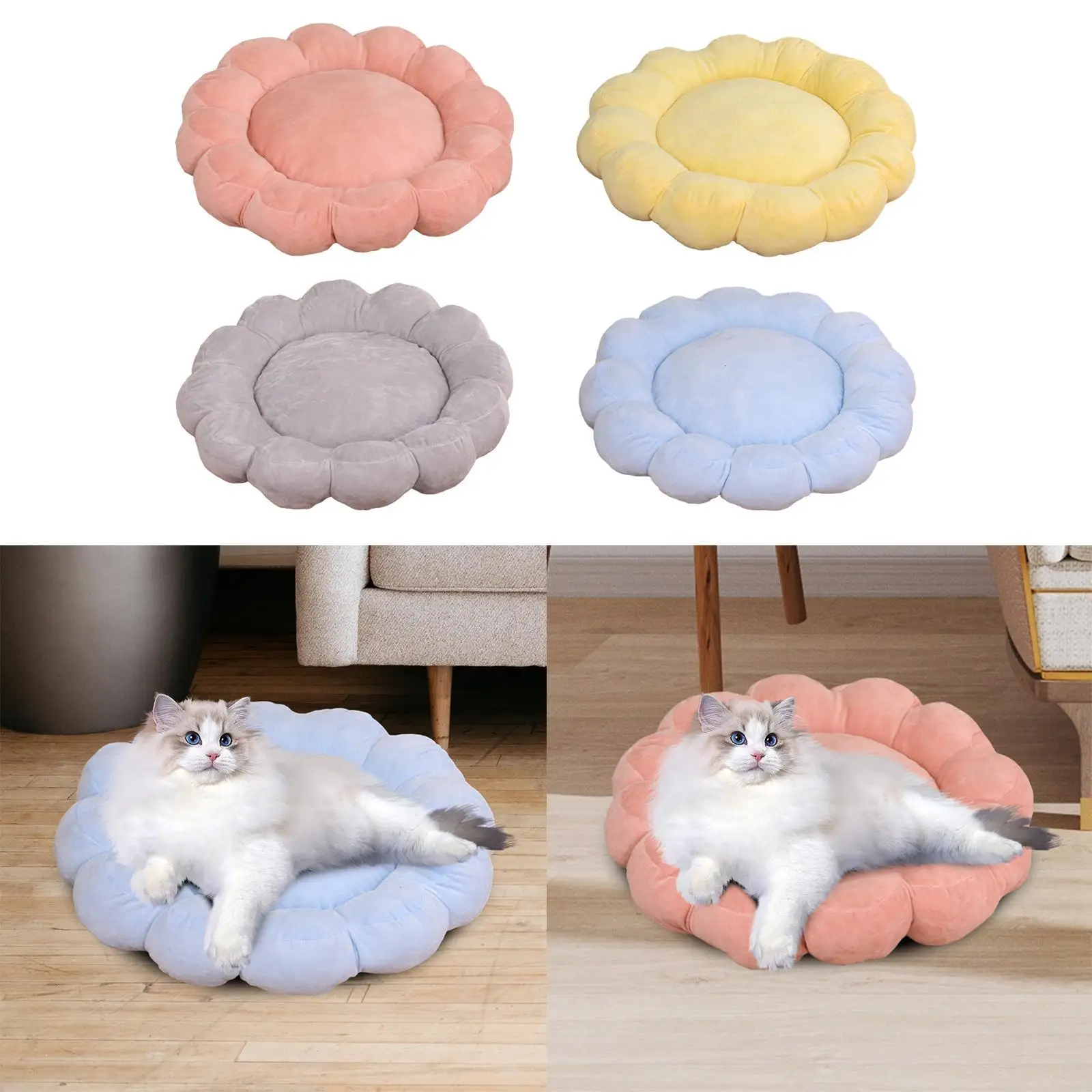 Small Dog Bed Non Skid Autumn Winter Machine Washable Flower Shaped Round Cat Bed for Kitten Poodle Pomeranian Dogs Indoor Cats