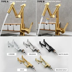 Grifo de fregadero de cocina plegable de cobre, mezclador de fregadero giratorio Universal, mezclador de fregadero giratorio, grifo dorado único
