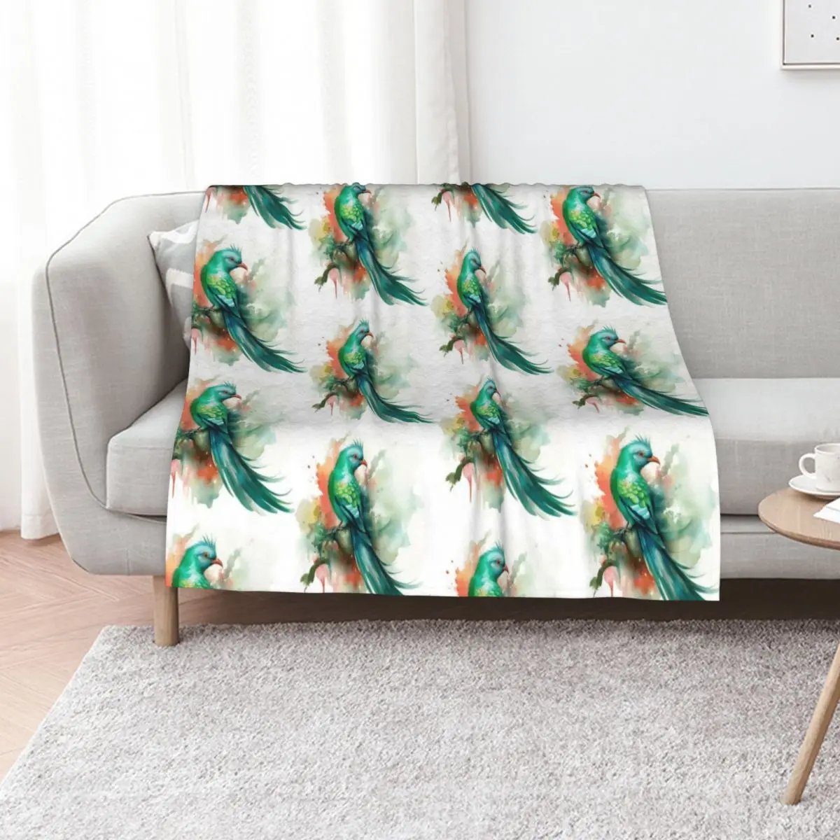 

colorful resplendent quetzal, watercolor resplendent quetzal, resplendent quetzal Throw Blanket cosplay anime Soft Blankets