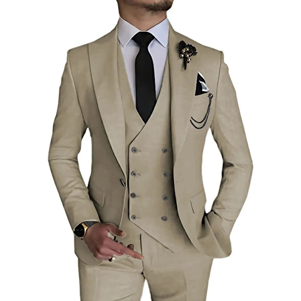 

High Quality Italian Business Slim Fit 3 Pieces Suits Tuxedos Groomsmen Blazer Vest Dress Pant Wedding Suit for Men