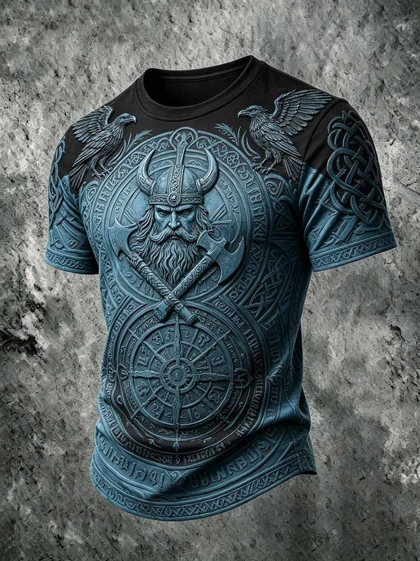 2027 Summer Best-selling Men's Vintage Viking Style 3D Printed Outdoor Sports Breathable Quick-Drying T-Shirt Family Style Shirt