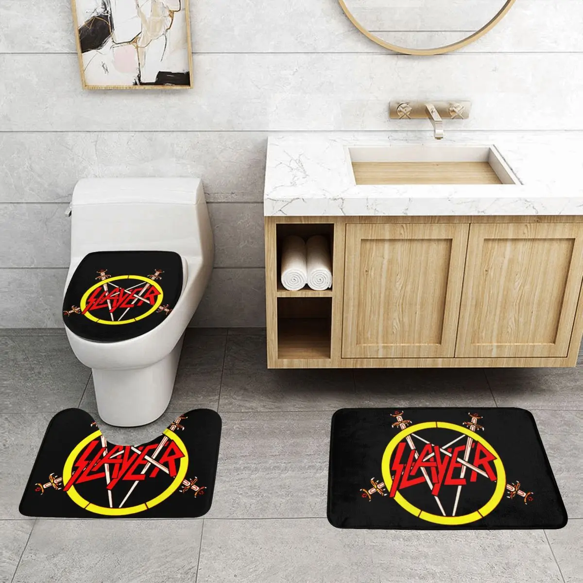 Custom Heavy Metal Rock Band Slayers Bathroom Rugs Set 3 Piece Non-Slip Toilet Bath Mat Sets