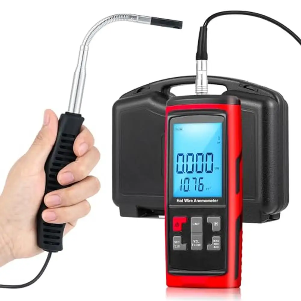 Handheld Anemometer Air Flow Velocity Meter CFM Wind Speed Gauges with Data Output Software Telescopic Probe Ideal Duct HVAC