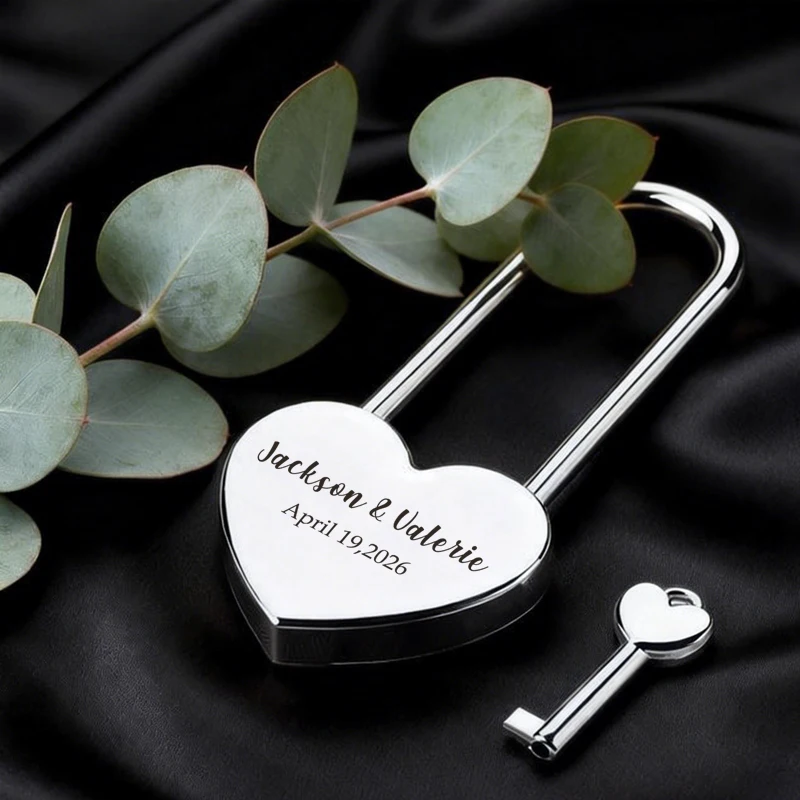 Personalized Heart Love Lock with Key, Long Lock Love Padlock, Custom Wedding Engagement Anniversary Gifts, Couples Gift