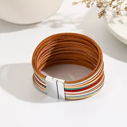 Boheemse Multi-strip Inkeping Mode Lederen Armband Voor Vrouwen Brede Manchet Armbanden Sieraden Geschenken
