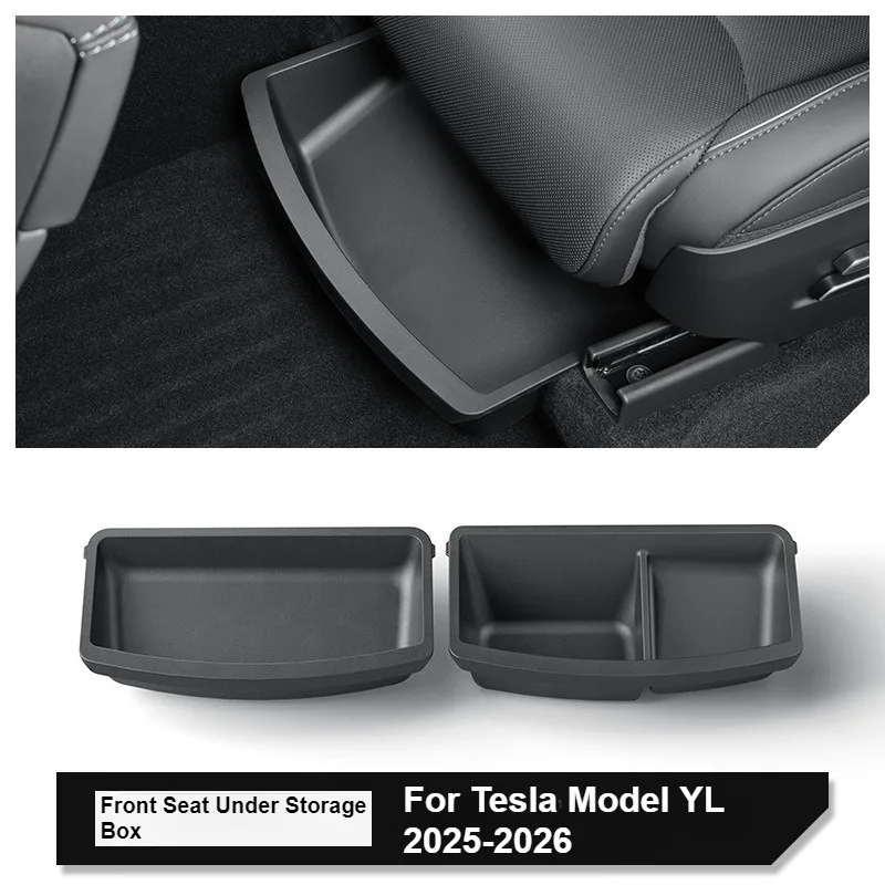 Under Seat Storage Box For Tesla 2026 Model YL 6-Seater TPE Drawer Front Rear First Row Seat Organizer Tray Interior Accessories