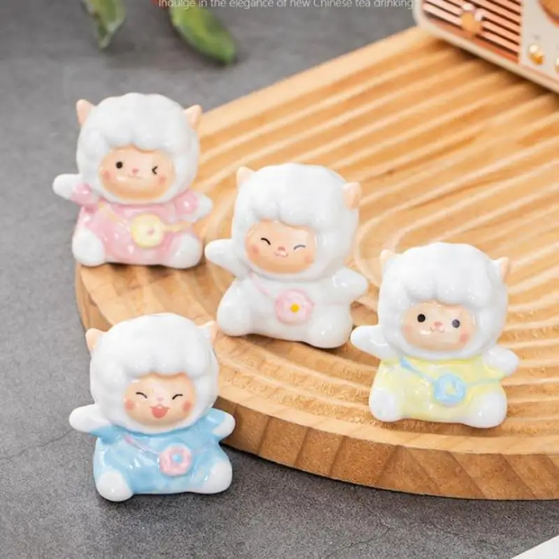Mini Ceramic Sheep Figurines Adorable Cartoon Design Vibrant Colors For Home Desk Tea Table Decoration Small Gifts