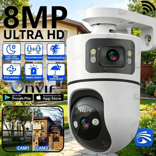 Imagen 1 del producto Cámara de Vigilancia Wifi YOOSEE de 8MP, Cámara IP PTZ Inalámbrica de Seguridad, Lente Dual, Audio Bidireccional, Onvif, Zoom 10X, Monitor de Seguridad CCTV