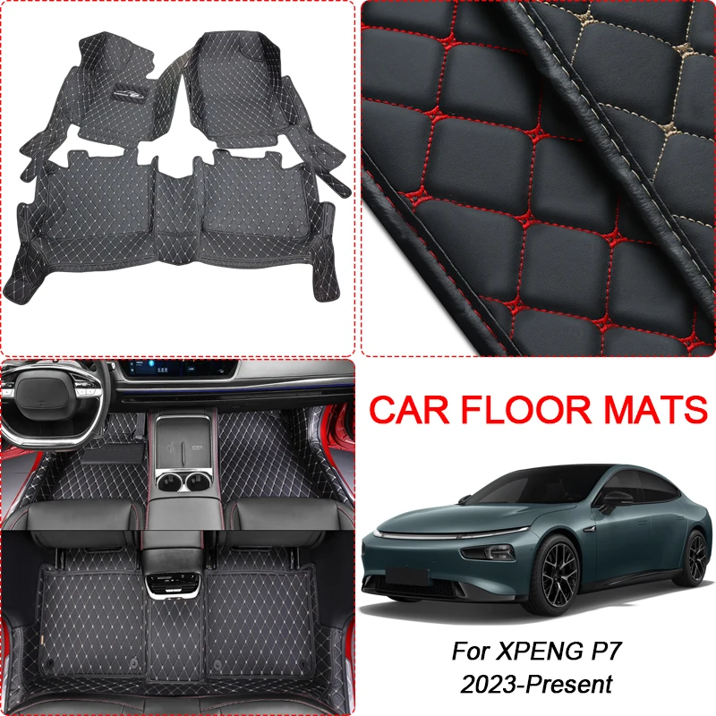 Car Floor Mat 3D Full Surround For XPENG P7 2023-Present Protect Liner Foot Pad Carpet PU Leather Waterproof Auto Accessory