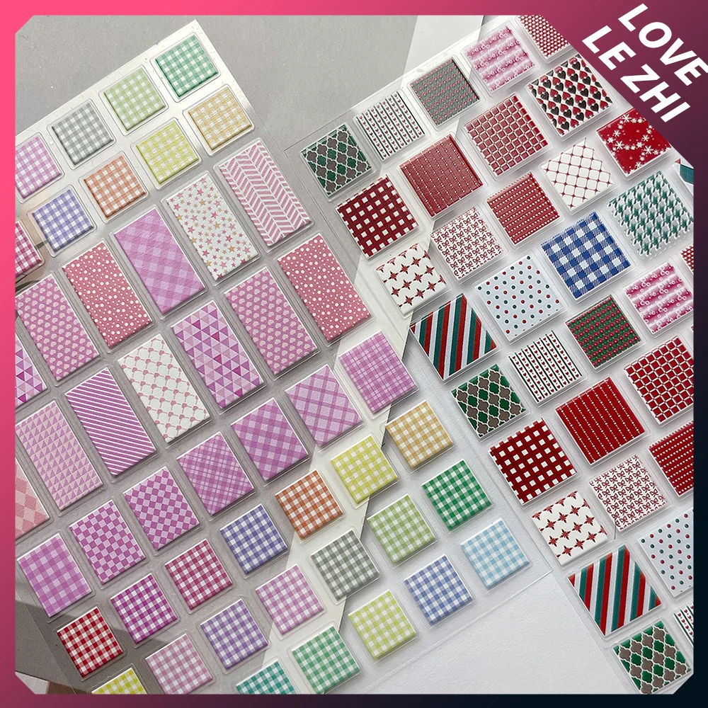 Kawaii Exquisite Grid Squar Rectangle Nail Art Sticker Retro Colorful Streak Rhomboid Style Self Adhesive Nail Decoration Decals