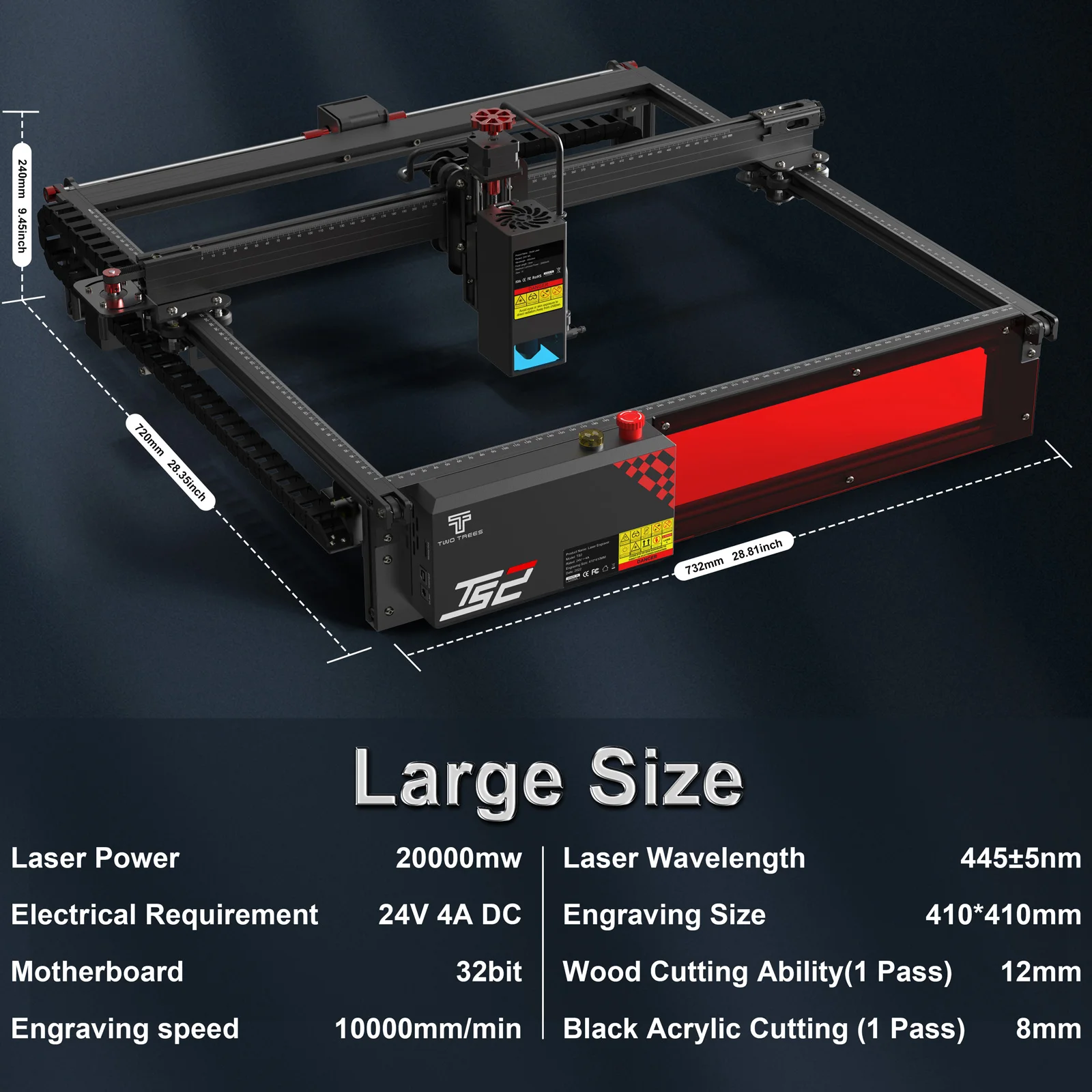 Twotrees TS2 20W Laser Engraver CNC Metal Laser Engraving Machine Laser Cutter Leather Wood Acrylic Support Offline Control