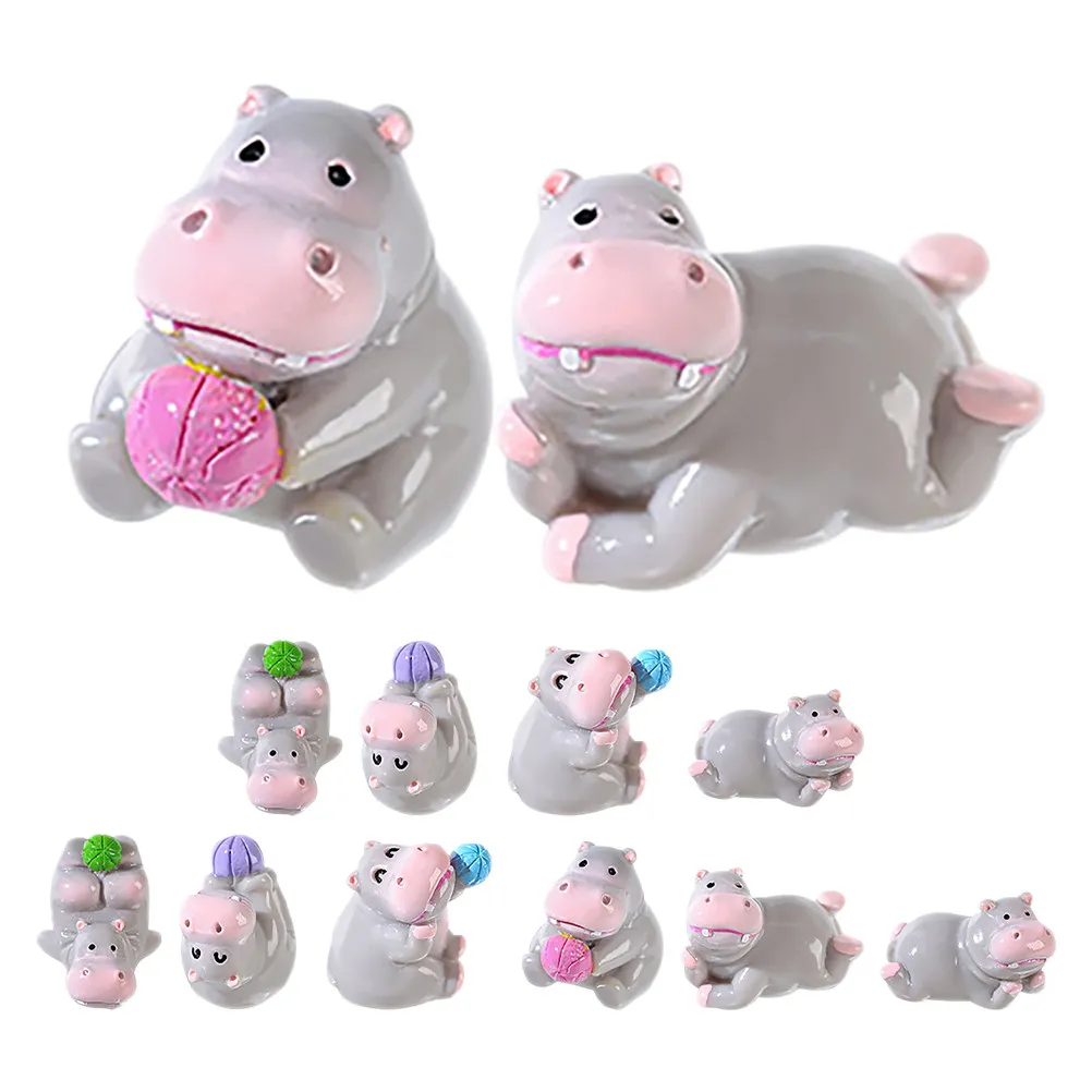 

12Pcs Cute Resin Hippo Decorations Miniature Animal Ornaments for Desk Bedside Table Cake Toppers DIY Projects Home Decor