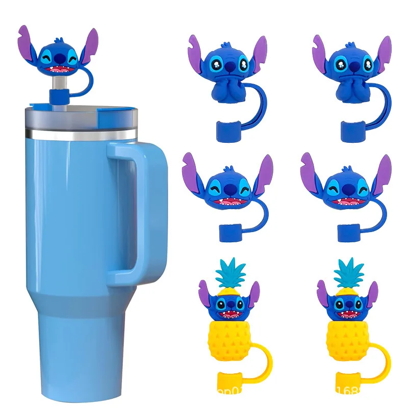 Disney Stitch-Tapa de paja para vaso, reutilizable, accesorios para tazas, botellas de agua, a prueba de polvo