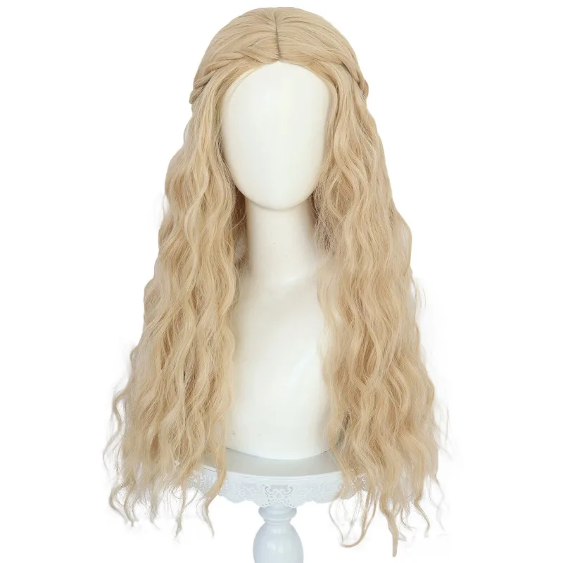 Peluca larga rubia ondulada para mujer, peluca de princesa Hippie de los años 70, resistente al calor, fibra sintética, gorro ajustable suave, peluca para fiesta de Halloween y Cosplay