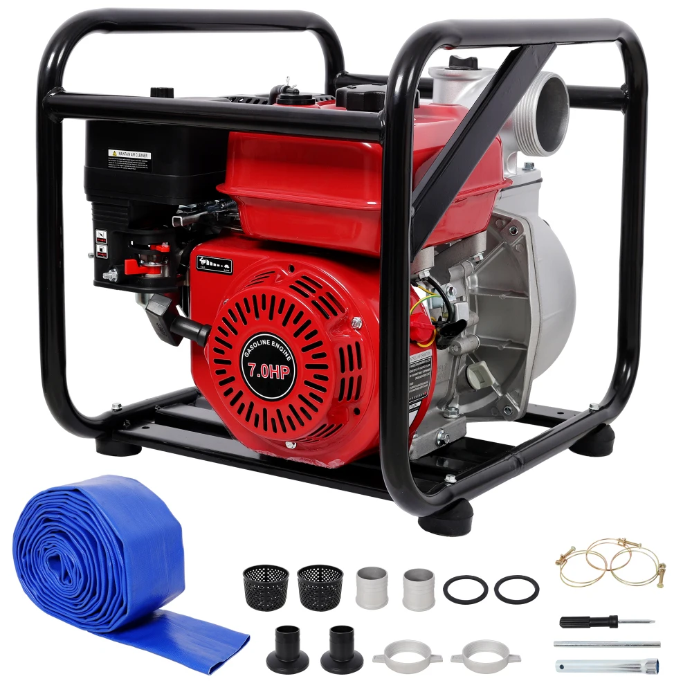 

Gas Engine Powered Water Pump 3" inlet&outlet, Flow:264Gpm, 7HP Engine 212CC, 3in NPT Connector, with 25FT Flat Hose outlet