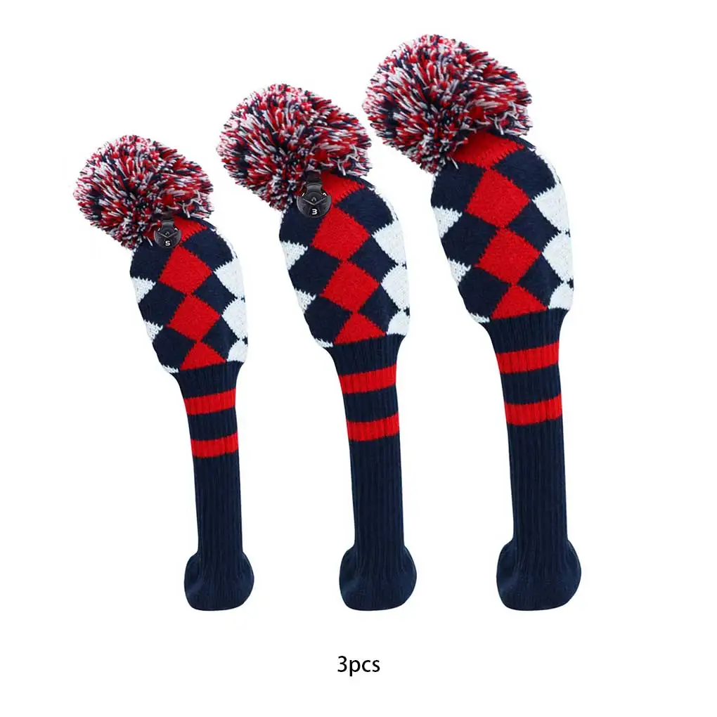 3 Stuks Pom Pom Gebreide Golfclub Head Covers Voor Woods Driver Fairway Hybride Met Nummer Tag 3 5 7 X Drop Shipping