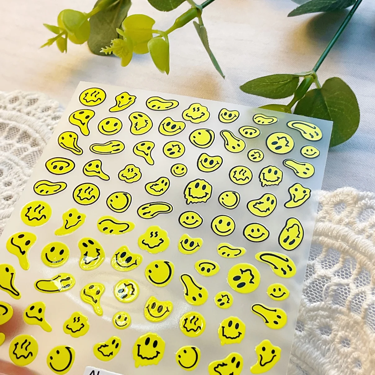 1 sheet cartoon colorful smiley face flower nail decoration Decal nail art back adhesive sticker