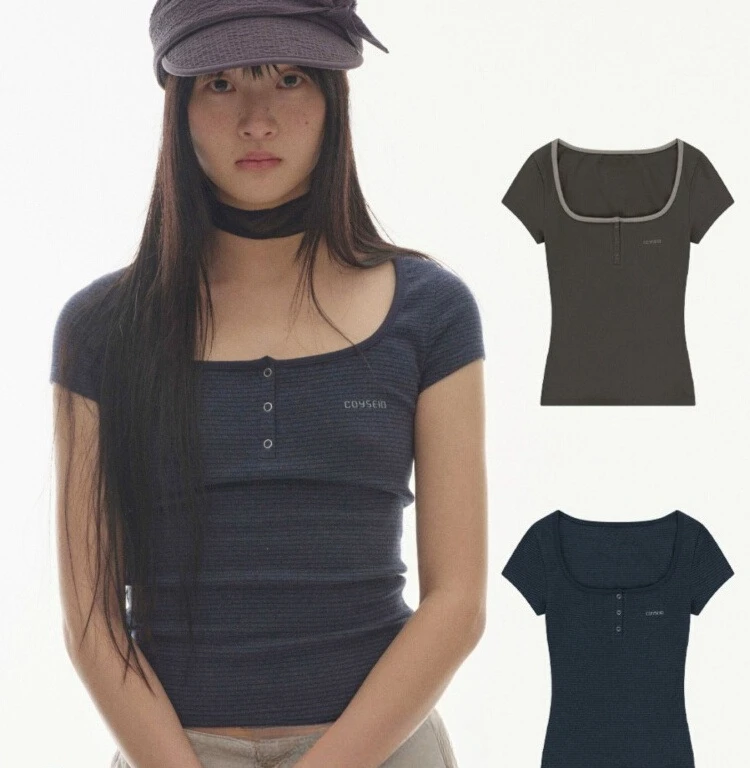 

Американская винтажная футболка с короткими рукавами Spicy Girl Slim Fit, летняя простая универсальная футболка с U-образным воротником, модный дизайнерский топ Y2k