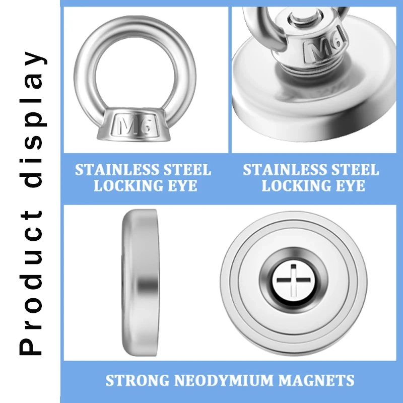 Super Strong Neodymium Fishing Magnet Hooks N52 Heavy Duty Magnet with Countersunk Hole Eyebolt Salvage Searcher Magnets New image 5
