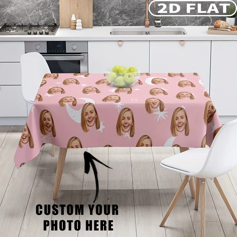 1pc Custom Personalized Tablecloth with Photo/Text, Polyester Rectangular Table Cover, Family Surname Customizable Tablecloth