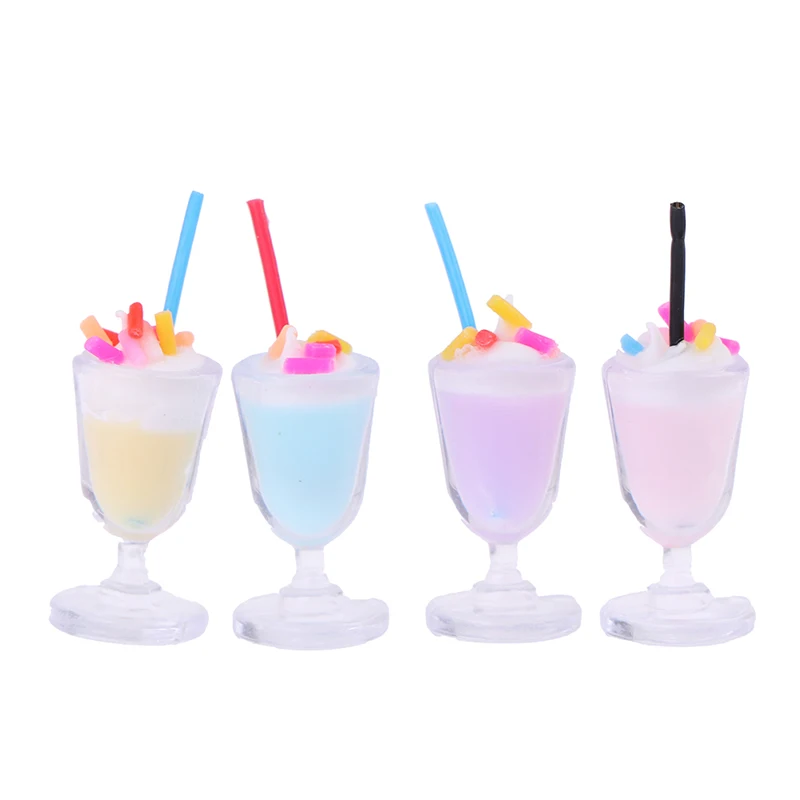 4pcs Dollhouse Miniature Mini Drink Ice Cream Cup Model Pretend Play Toys