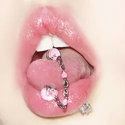 Punk Cute Chain Tongue Nail Detachable Drop Beads Acrylic Sweet Piercing Tongue Ring Body Accessories for Men Women