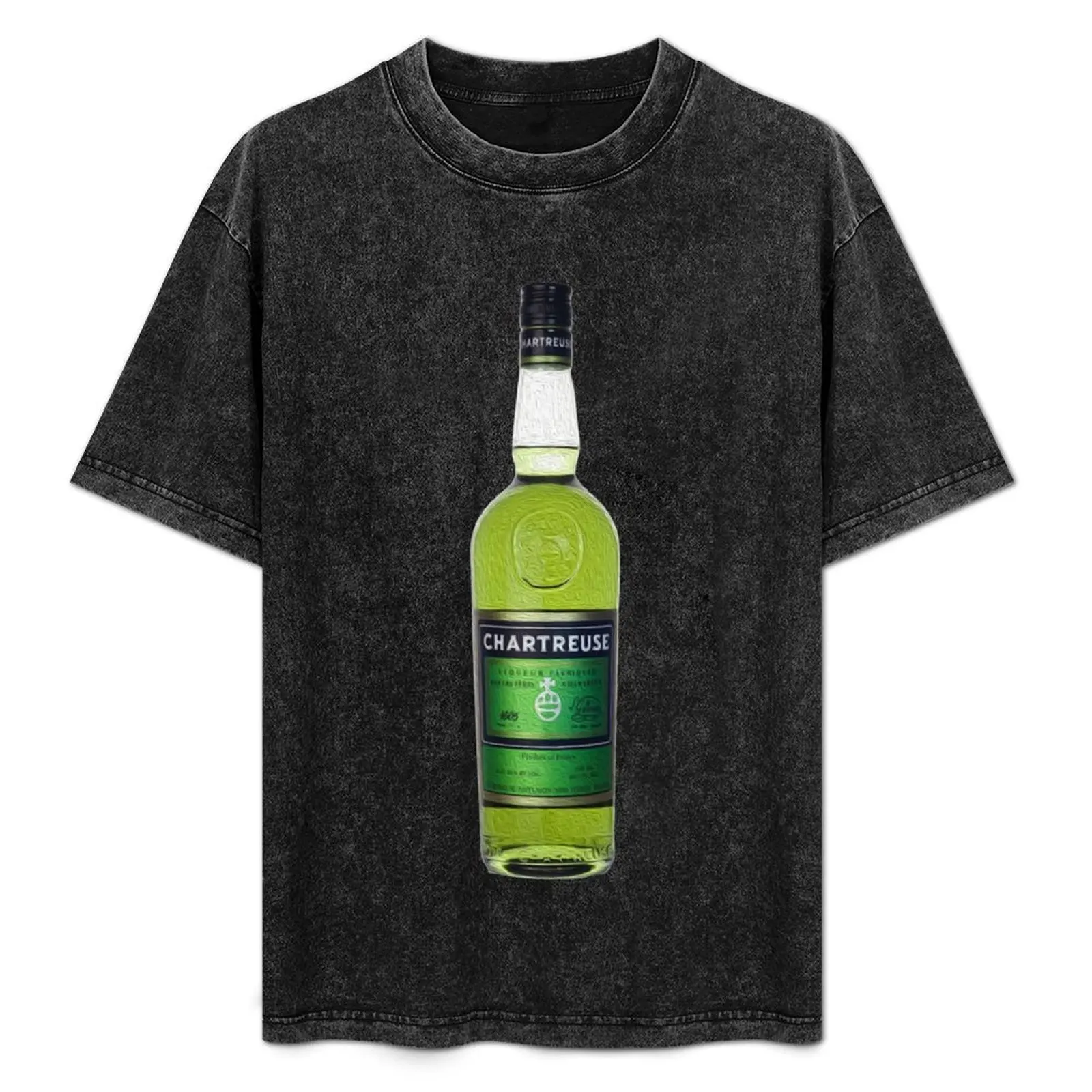 

Green Chartreuse Bottle Oil Painting T-Shirt Active Sports Short Sleeve Cotton Shirt