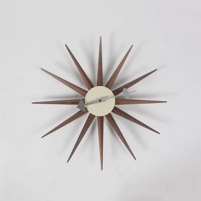 Mid Century Wall Clock Walnut Wooden Starburst Clock Replica George Clock for Decorative Office Wall Living Room