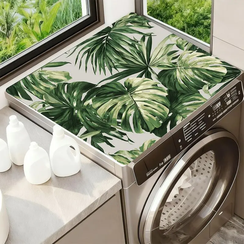 VIKAMA Tropical Monstera Palm Leaf Washing Machine Top Mat Waterproof Non Slip Dryer Dust Green Plant Laundry Room Decor Pad