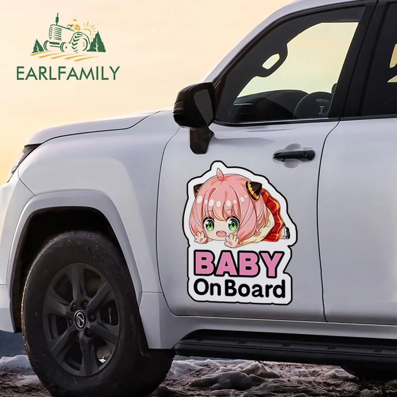 EARLFAMILY 43cm  X 35.4cm Baby on Board Anya Stickers Cute Windshield Bumpers Decals Kawaii Waterproof Car Wiper Door Window