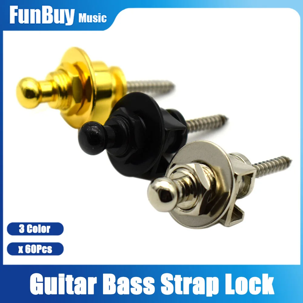 

30pair Guitar Bass Strap Lock Skidproof StrapLock Locking Pegs Pins Guitar Strap Buttons Pins Metal End Black/Gold/Chrome