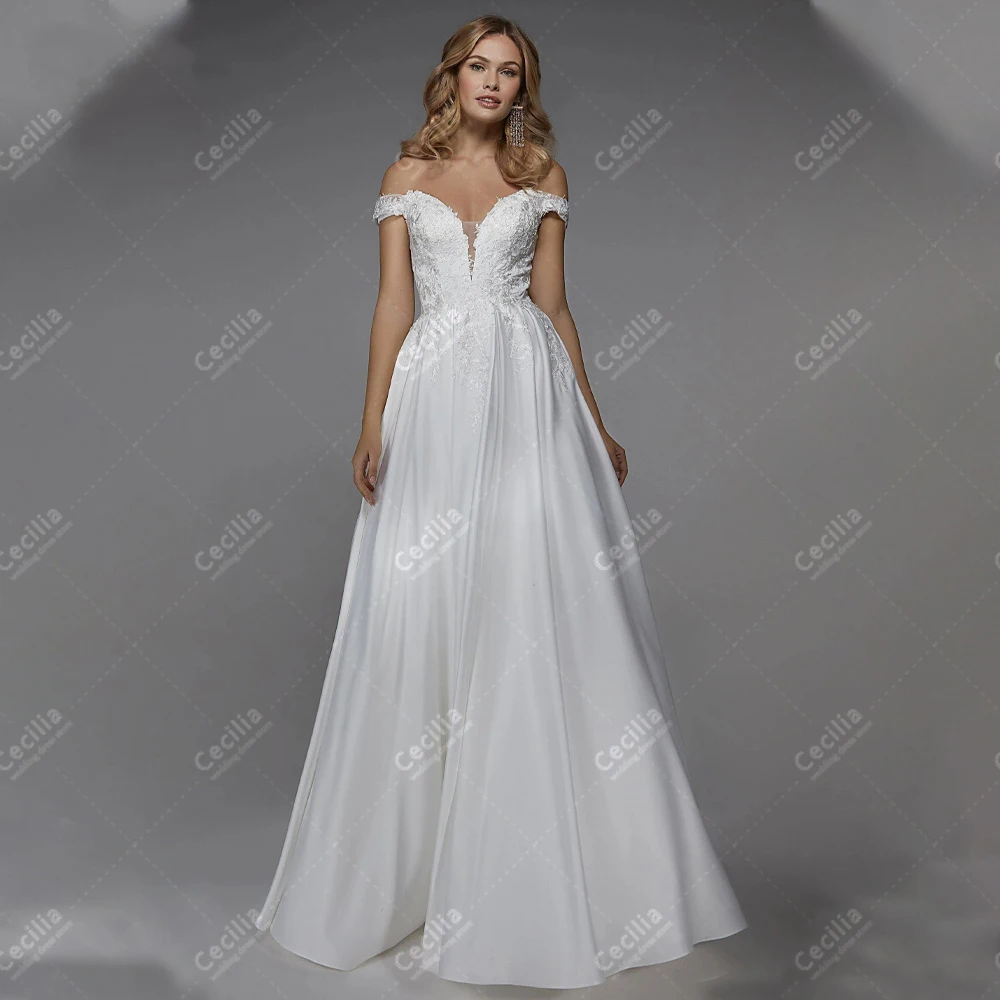 Classic Wedding Dresses A-Line Tulle Tiered Bridal Gowns Lace Appliques Off The Shoulder Robes Graceful Vestidos De Novia 2024